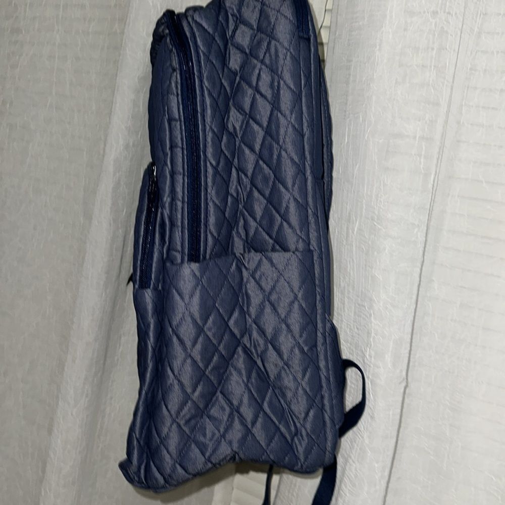 Vera Bradley Denim Moonlight Navy Large Laptop Essential Quilted Backpack 31L - Picture 11 of 15
